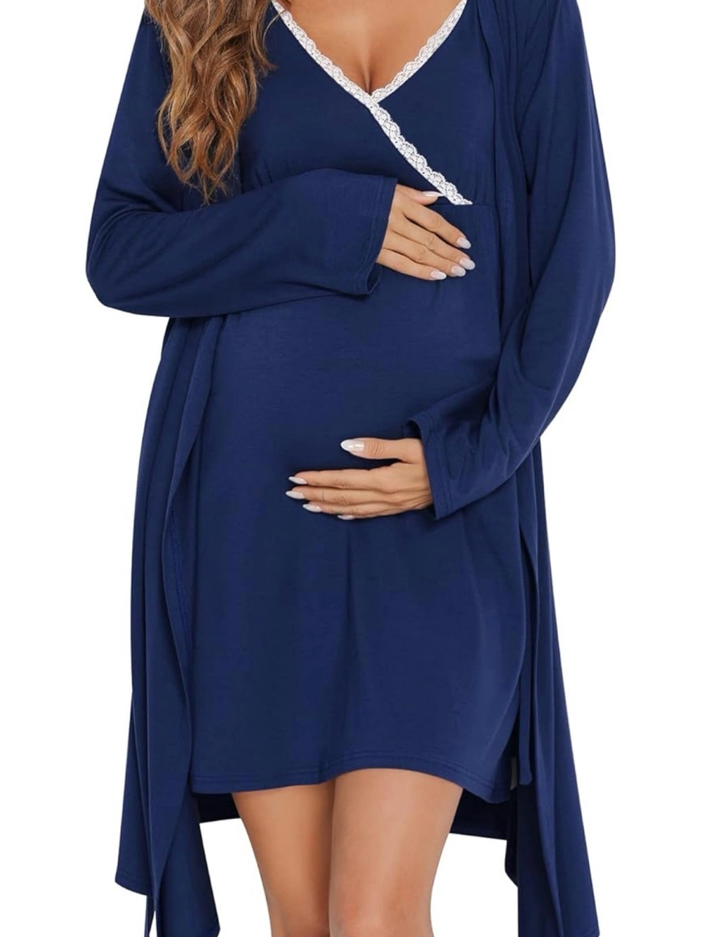 SWOMOG Womens Maternity Medium Robe 2 Piece Nursing Nightgown, Postpartum